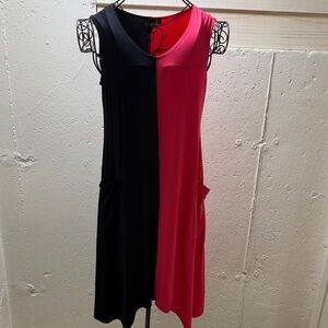 Asymmetrical Black and Pink Knit Dress